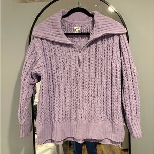NWT Women’s Aerie Lavender Purple Quarter Zip Sweater Size Small Cable Knit